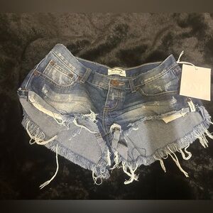 NEW One Teaspoon BLEU CULT NO 2S 17619D Distressed Denim Cutoff Shorts Sz 24